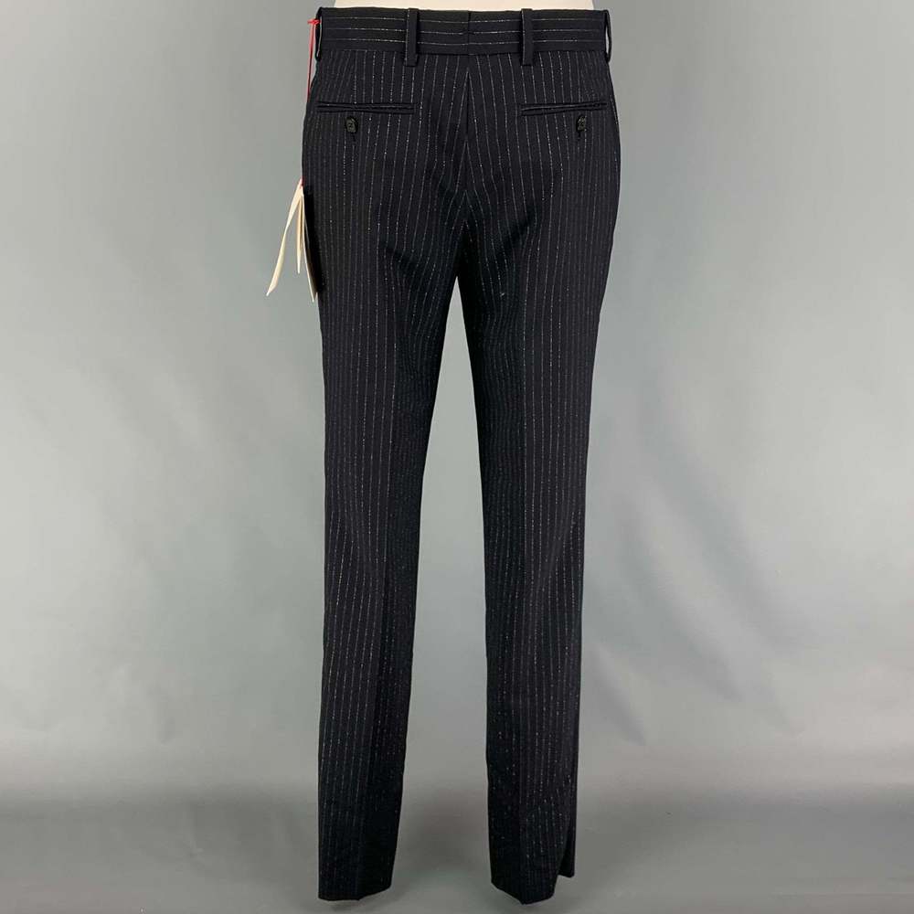 ALEXANDER MCQUEEN Black Silver Stripe Wool Blend Notch Lapel Suit - Picture 6 of 12